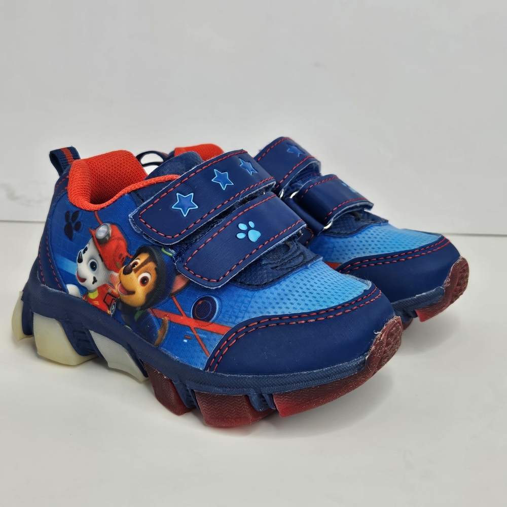 Paw Patrol Boys Sneakers Size 5 Velcro Closure Character Graphics Blue Red Kids
